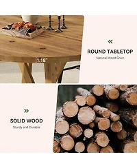 Tribesigns Solid Wood Dining Table for 4-6, Farmhouse Round Kitchen Table, Brown