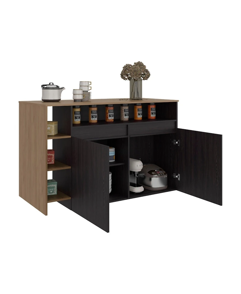 Fm Furniture Abril Kitchen Island with Storage Cabinet, Shelves and Appliance Space