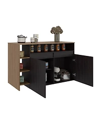 Fm Furniture Abril Kitchen Island with Storage Cabinet, Shelves and Appliance Space