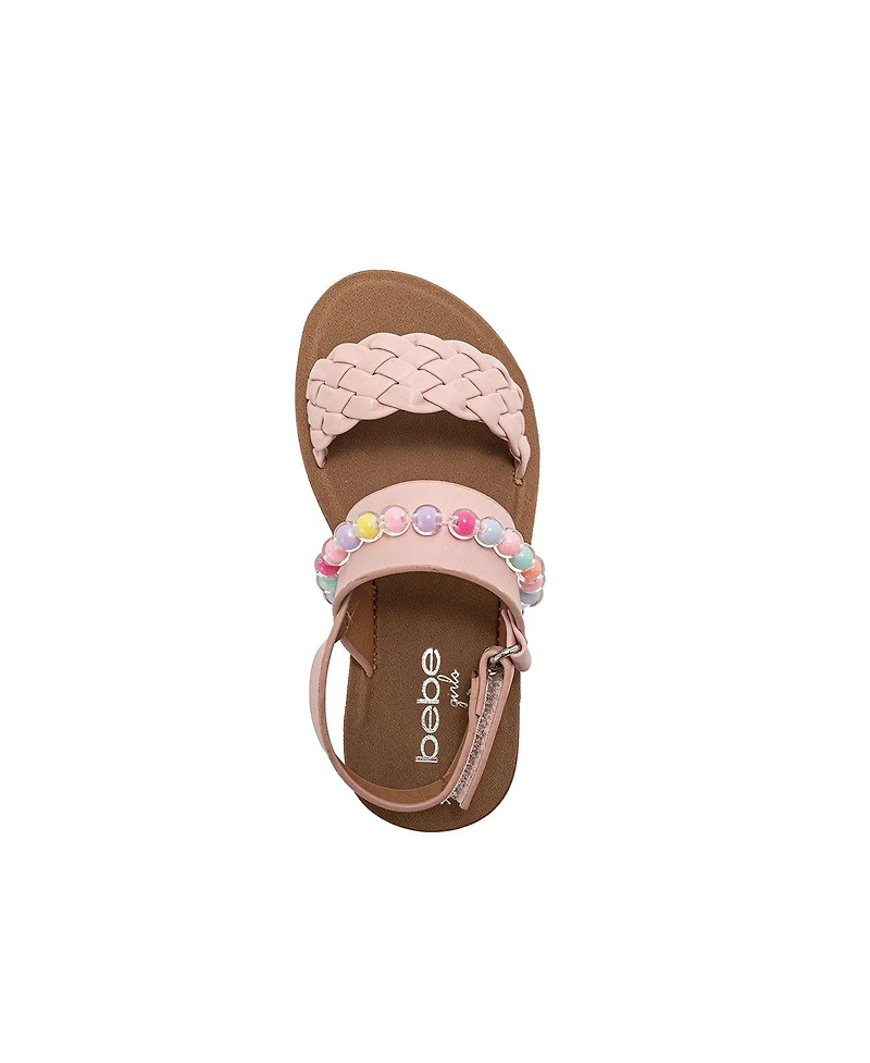 Bebe Big Girls Girl's Fashion Sandals – Woven Vamp Style with Beads and Logo Charm