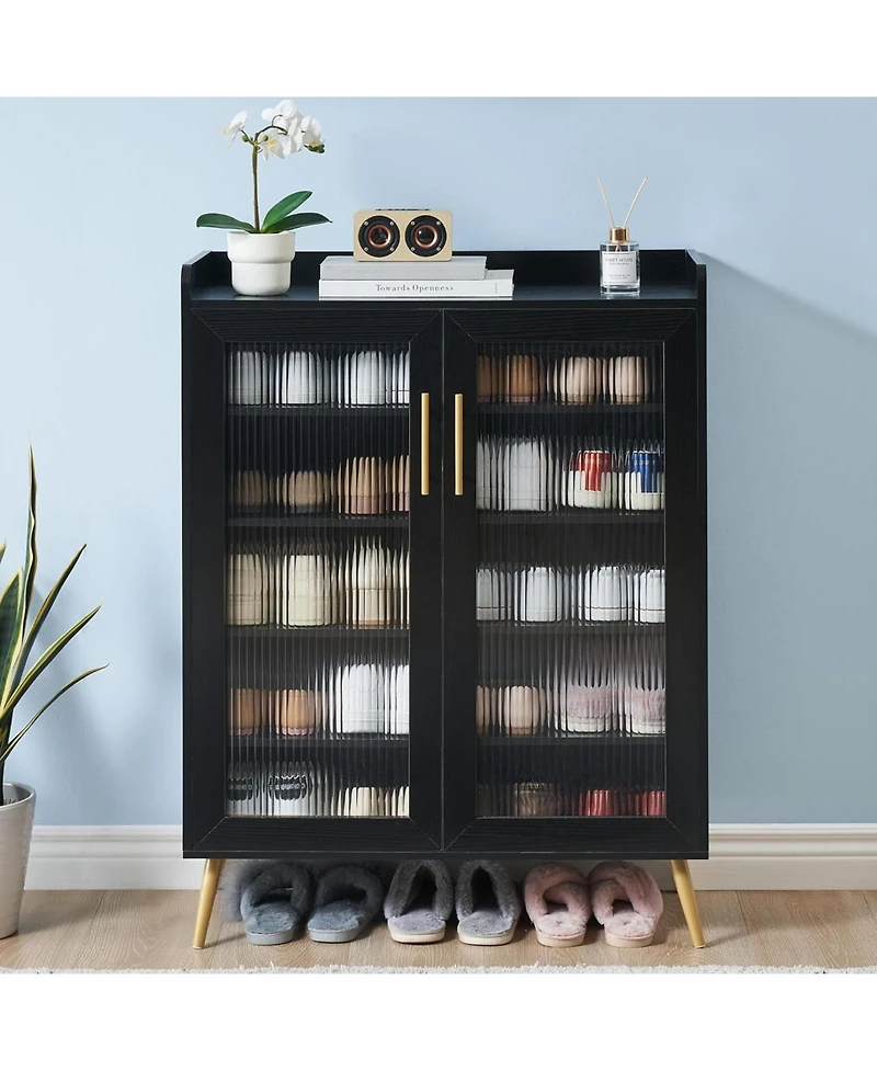 gaomon Shoe Cabinet 5-Tier Shoe Storage Cabinets Shoe Cabinets Storage for Entryway Shoe Organizer Cabinet with Glass Doors for Hallway Living Room