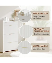 gaomon Modern Natural Shoe Cabinet with 3 Flip Drawers and 2 Small Drawers and Hook Slim Fluted Shoe Storage Organizer Narrow Entryway Cabinet
