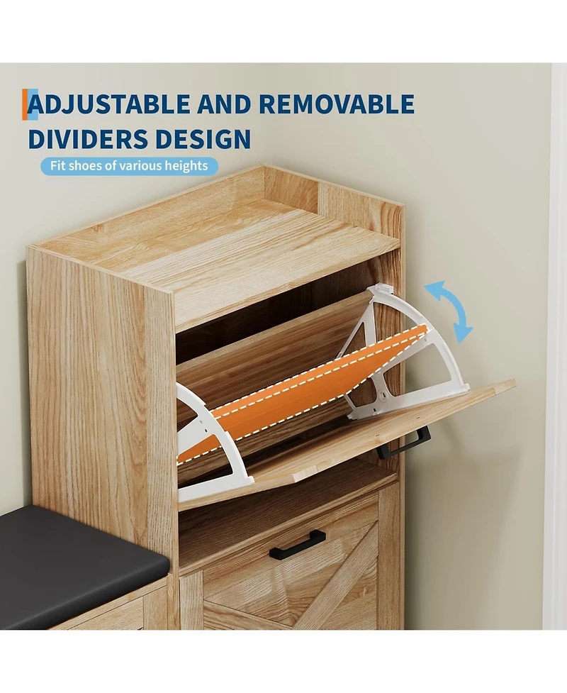 gaomon Shoe Storage Bench with 4 Flip Drawers and Padded Seat Shoe Cabinet Organizer for Hallway Living Room Entryway Bench