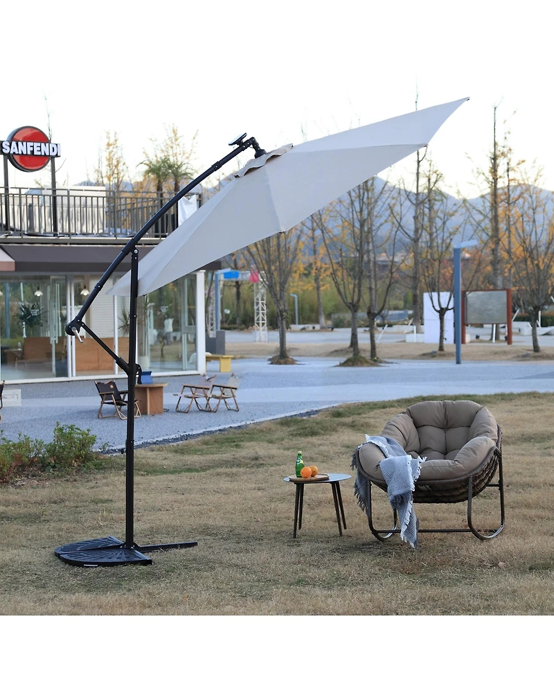 Clihome 10ft Solar Led Offset Hanging Umbrella Market Patio