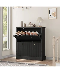 gaomon Fluted Shoe Cabinet with 2 Flip Drawers Narrow Cabinet with Adjustable Shelves