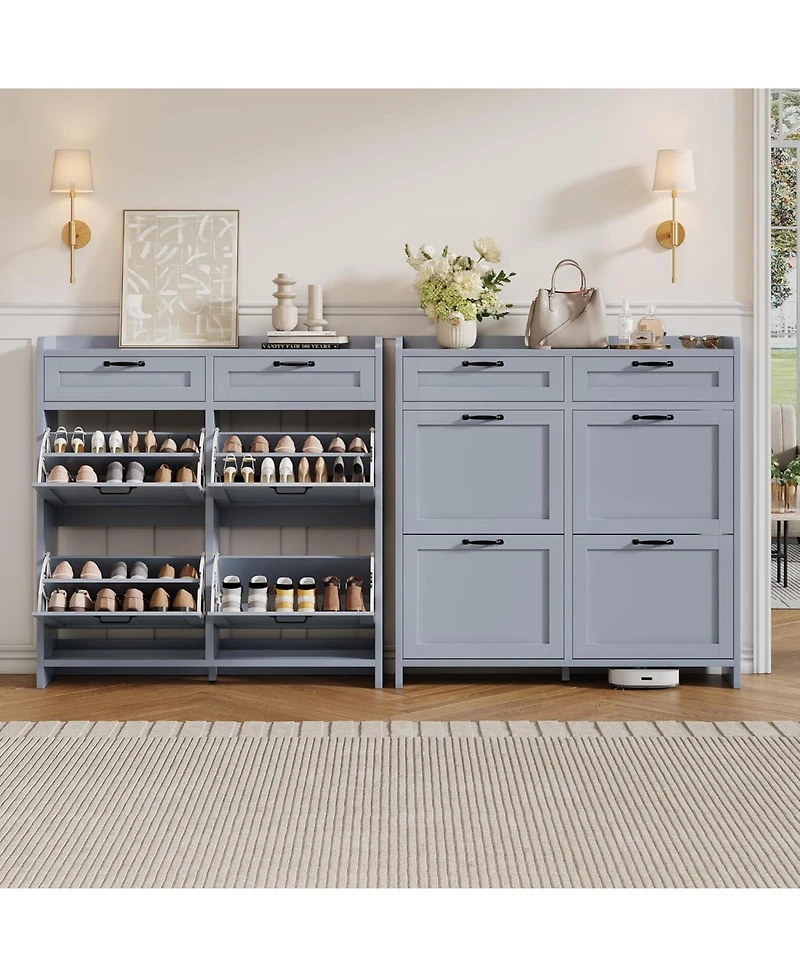 gaomon Shoe Cabinet with 4 Flip Drawers and 2 Top Drawers High-Gloss Painted Wood Shoe Storage Cab