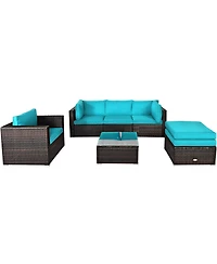 Gymax 6PCS Patio Conversation Set Rattan Sectional Furniture Set w/ Cushions