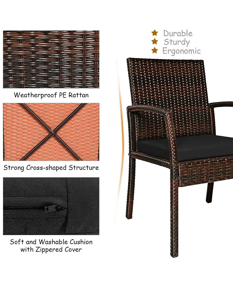 Gymax 7PCS Patio Dining Furniture Set Yard w/ Wooden Tabletop Cushions