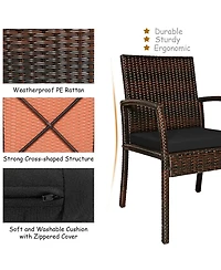 Gymax 7PCS Patio Dining Furniture Set Yard w/ Wooden Tabletop Cushions