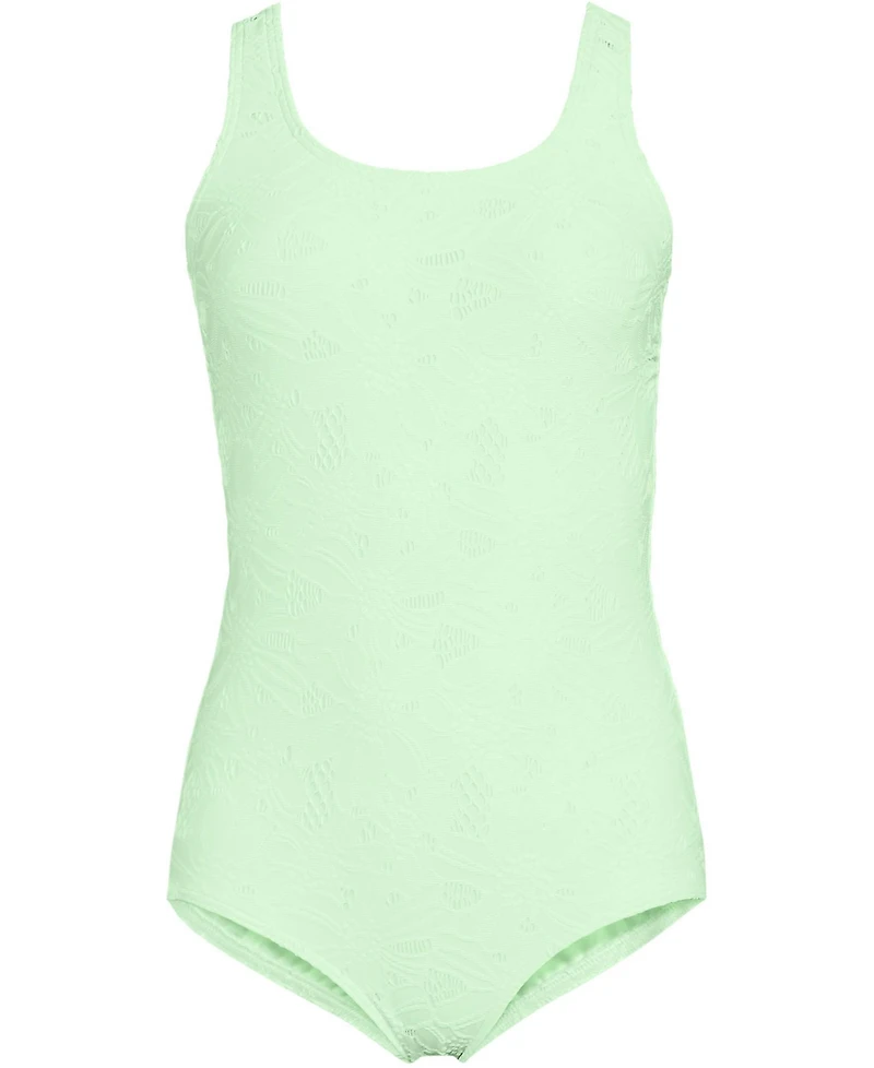 Lands' End Women's Long Tugless Low Leg Lace One Piece Swimsuit