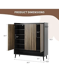 gaomon Shoe Cabinet with Doors 6-Tier Shoe Organizer with 3 Doors and Additional Hooks for Hallway Entryway Living Room Set of 2