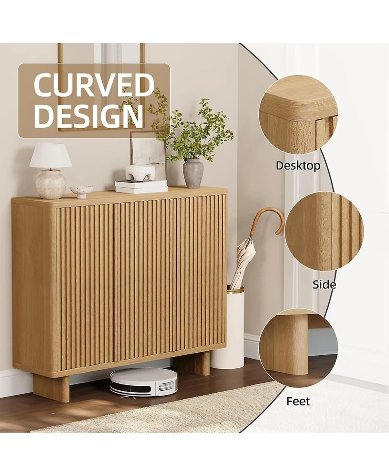 gaomon 46 Inch Shoe Cabinet with Fluted Door 5-Tier Storage Cabinet Rustic Entryway Shoe Bench for Hallway