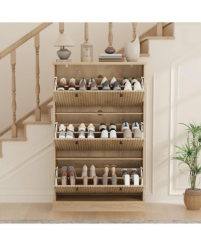 gaomon Shoe Cabinet with 3 Flip Drawers Modern Fluted Cabinet with Adjustable Shelves Freestanding Wooden Shoe Organizer