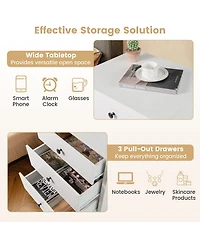 Gymax 3-Drawer Nightstand Wooden Bedside Table Modern Side End Table Space-Saving