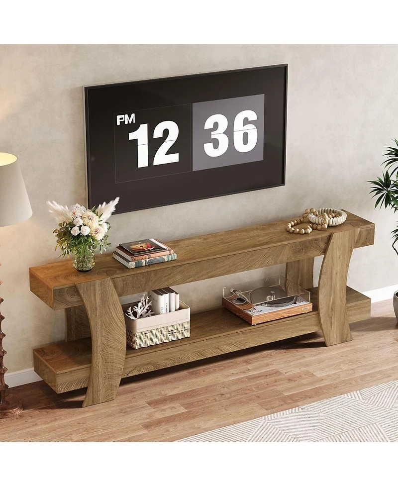 Tribesigns 63" Tv Stand with 2 Open Shelf, Farmhouse Wooden Media Console for 55/60/65/70-Inch Tvs, Modern TV Console Entertainment Center