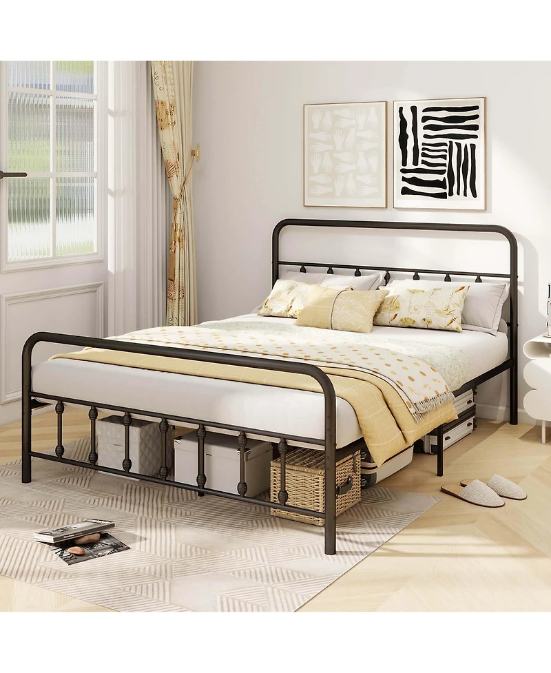 Queen Size Bed Frame with Headboard Under Bed Storage No Box Spring Needed