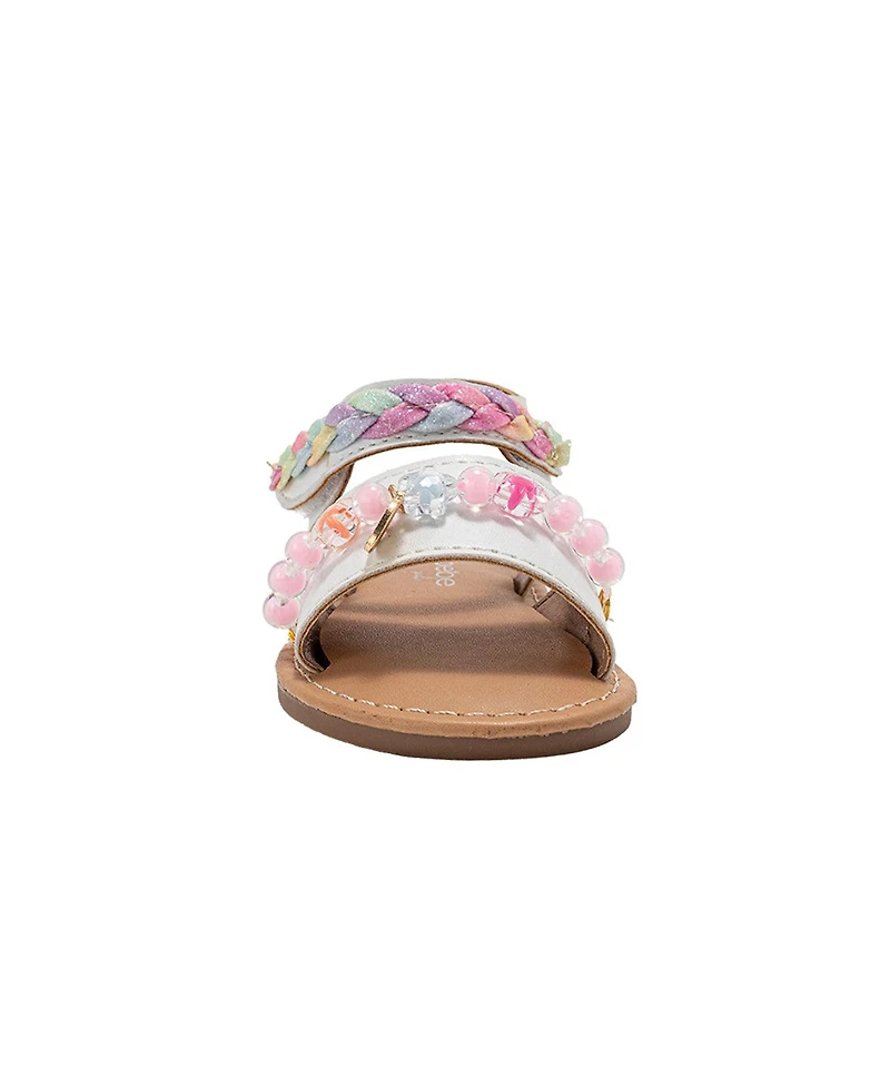 Bebe Toddler Girl's Fashion Sandals – Dressy Shoes with Glitter Braid and Bracelet Accent
