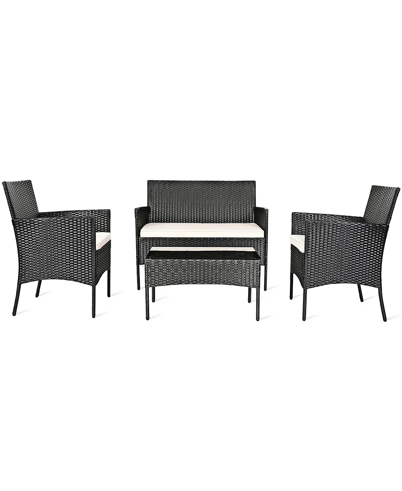 Gymax 4PCS Outdoor Furniture Set Patio Rattan Conversation Set wtih Cushion