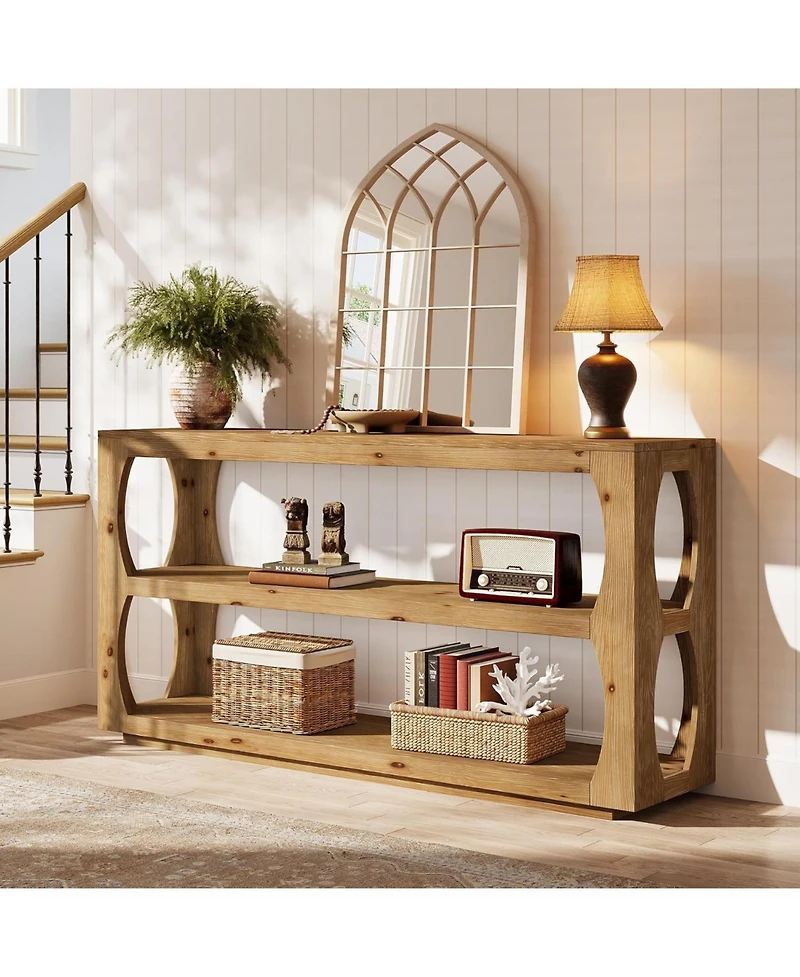 Tribesigns Solid Wood Console Table with 3-Tier Storage, 63" Long Farmhouse Narrow Entryway Table