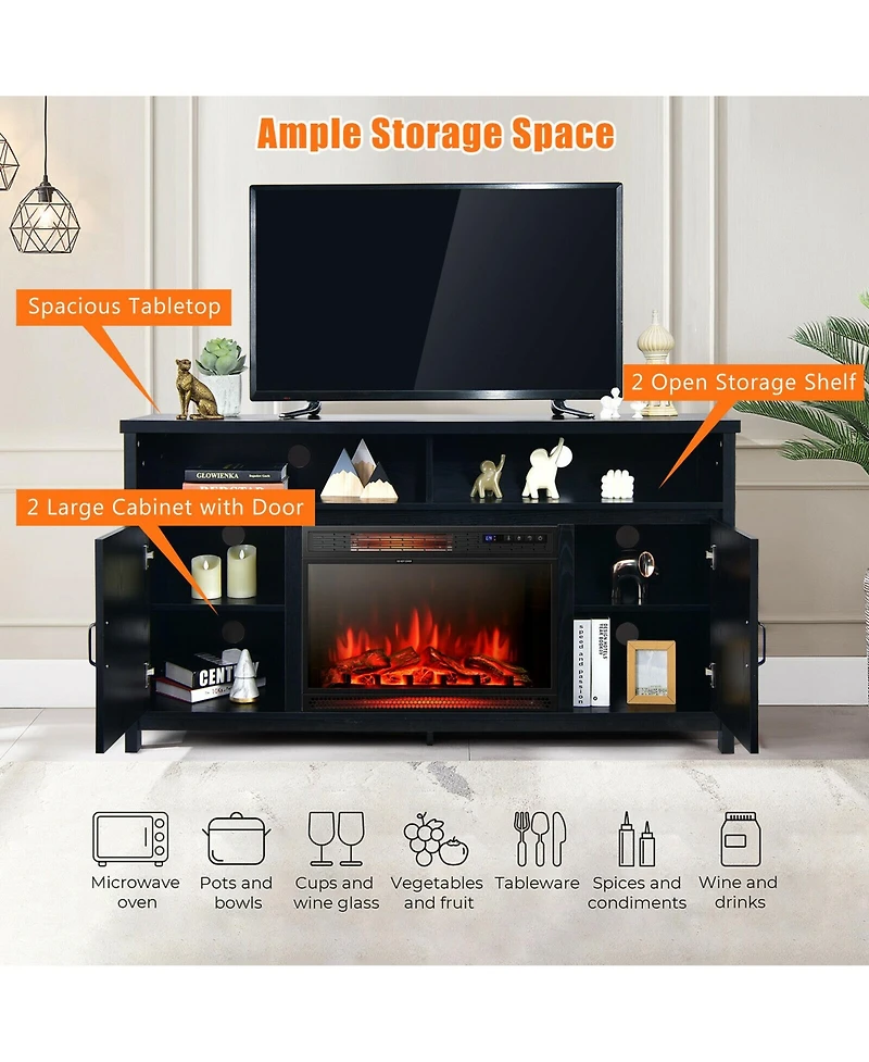 Gymax 59'' Fireplace Tv Stand W/ 25'' 1350W Electric Heater Coffee