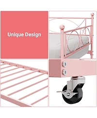 gaomon Daybed Metal Frame with Trundle Platform Sofa Bed Lockable Casters Metal Slats Living Room Bedroom Guest