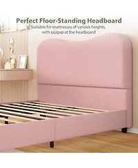 gaomon Boucle Bed Frame with Upholstered Headboard, Soft Low Profile Sturdy Platform Rounded Corners Design, Heavy Duty, Wooden Slats