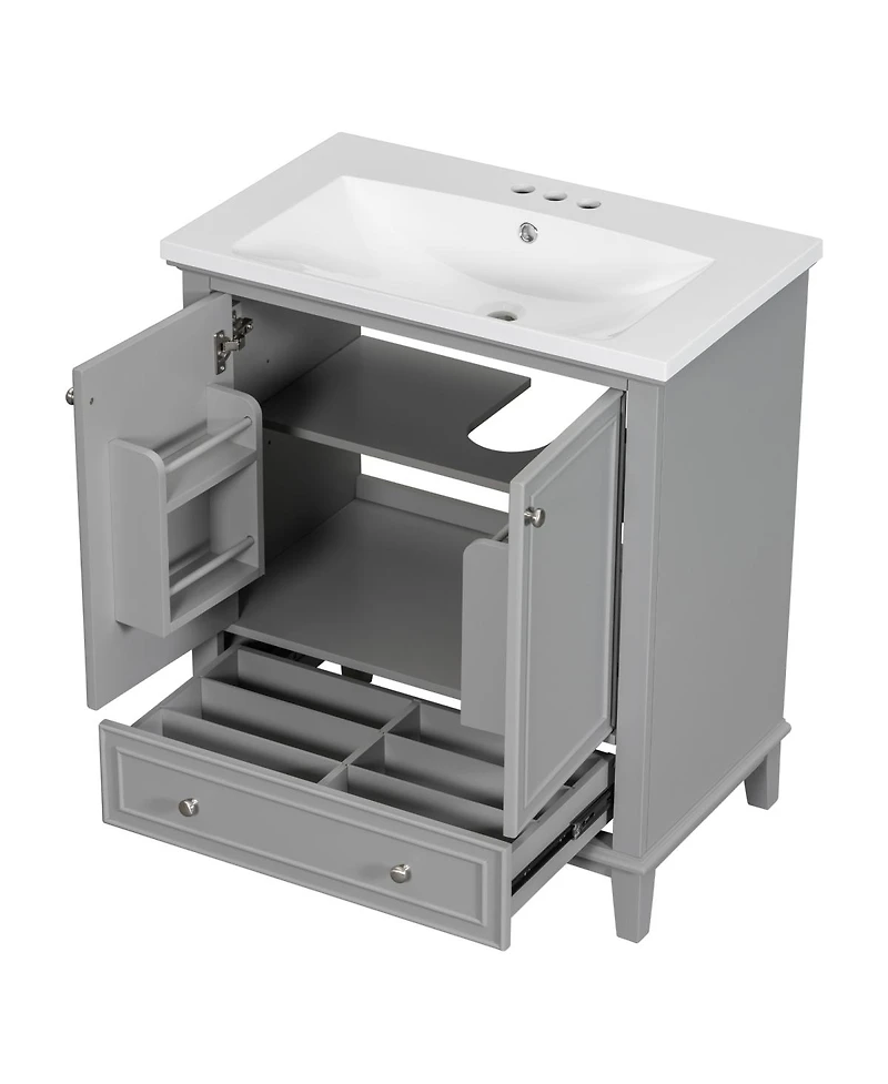 Sillysis 30" Bathroom Vanity with Ceramic Sink, Solid Wood Frame, Multi-Functional Cabinet & Drawer Storage for Modern Bathrooms