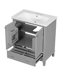 Sillysis 30" Bathroom Vanity with Ceramic Sink, Solid Wood Frame, Multi-Functional Cabinet & Drawer Storage for Modern Bathrooms