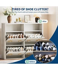 Shoe Cabinet with 4 Flip Drawers Slim Hidden Wood Shoe Cabinet with Storage and Handle Narrow Freestanding Shoe Organizer Cabin