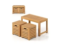 Slickblue Set of 3 Outdoor Acacia Wood Coffee Table and Stool Set