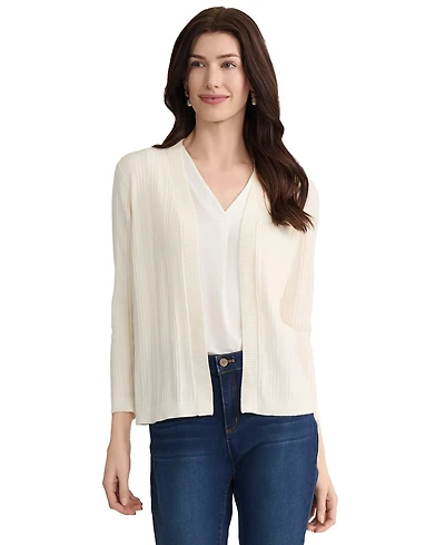 Jones New York Petite Variegated Rib Kissing Front Long-Sleeve Cardigan