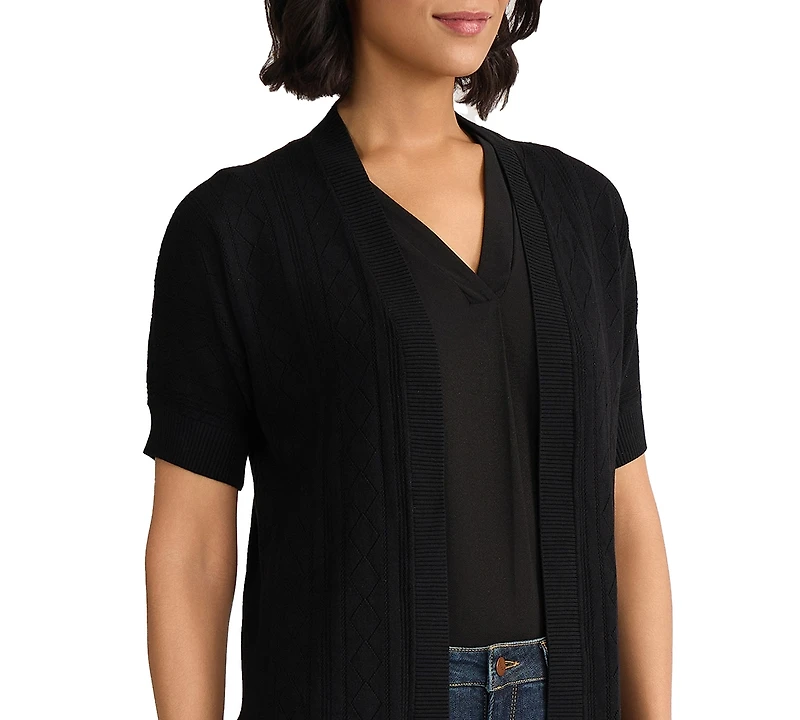 Jones New York Petite Open Stitch Short-Sleeve Cardigan