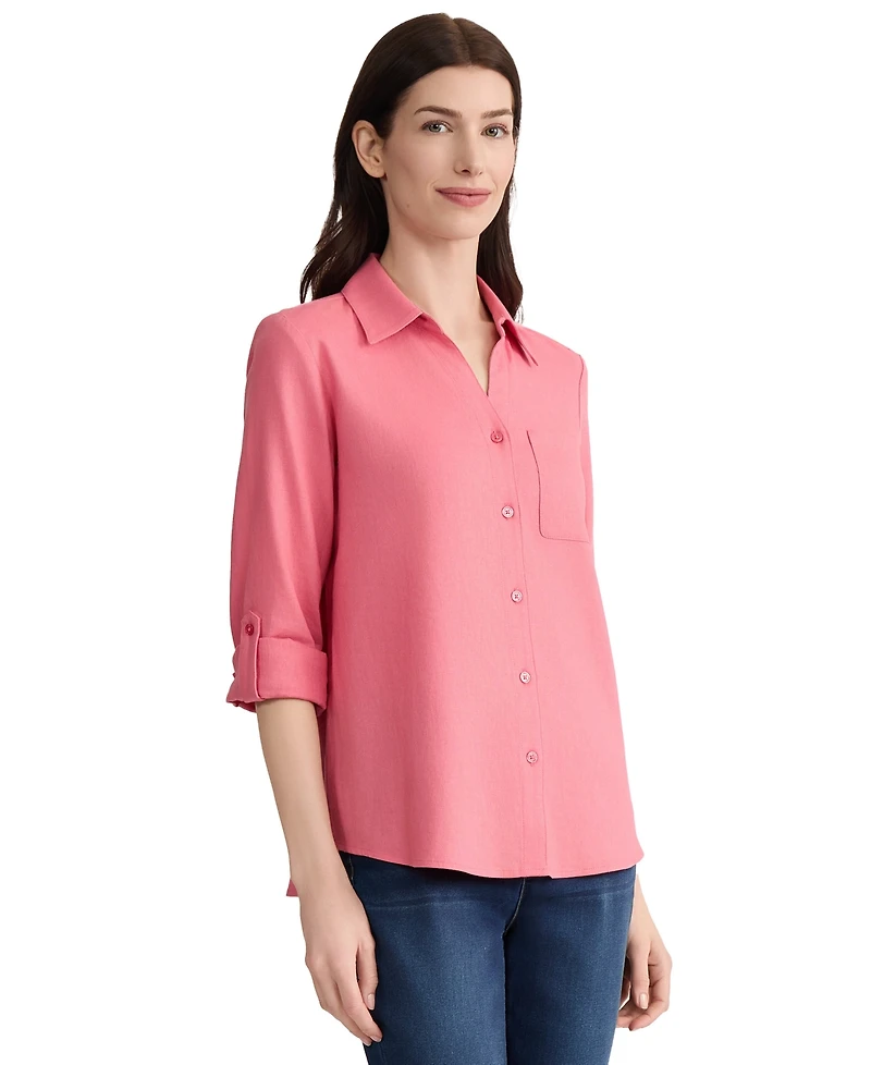 Jones New York Petite Collared Neck Button-Front Tunic Top