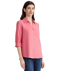 Jones New York Petite Collared Neck Button-Front Tunic Top
