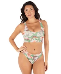 Hurley Womens Gingko Cloud Max Longline Bralette Mid Rise Cheeky Swim Bottoms