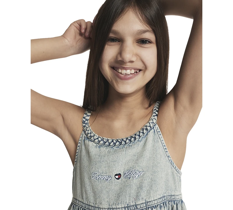 Tommy Hilfiger Girls' 7-16 Rope Trim Scoop Neck Denim Dress