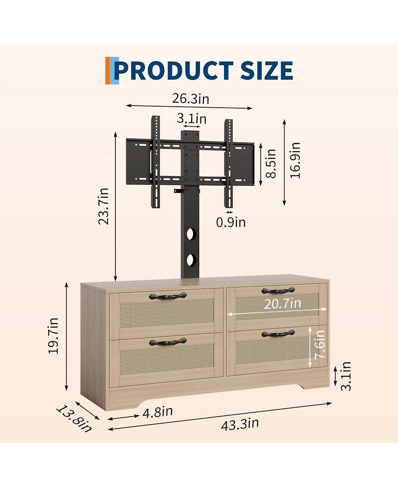 gaomon 4-Drawer Tv Stands for Living Room, Entertainment Center,4-Drawer Wicker-Style Mdf Tv Stand with Stand