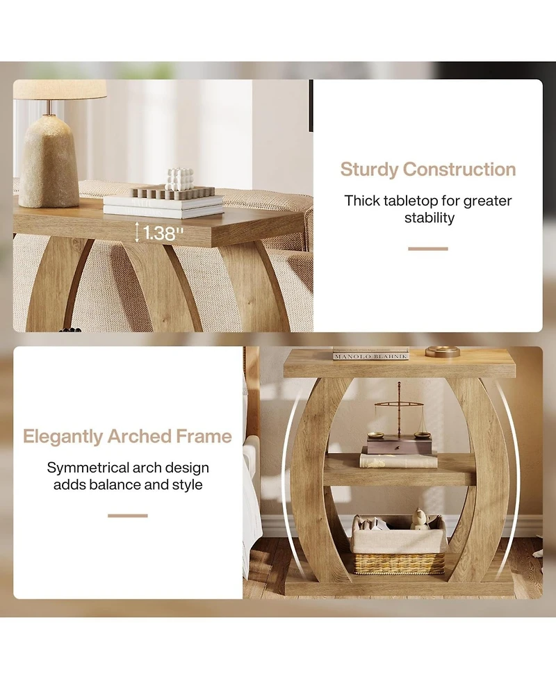 Tribesigns 3-Tier End Table for Living Room Set of 2, Narrow Side Table, Farmhouse Wooden Beside Table, Tall Nightstand