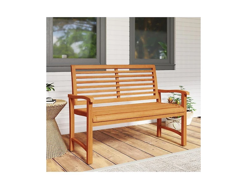 Slickblue Outdoor Teak Wood Garden Bench with Slatted Back and Seat
