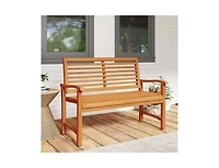 Slickblue Outdoor Teak Wood Garden Bench with Slatted Back and Seat