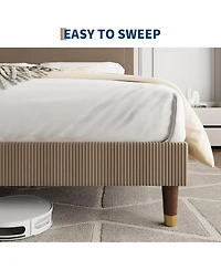 gaomon bed frame with upholstered corduroy headboard, strong wooden slats, platform design, no box spring