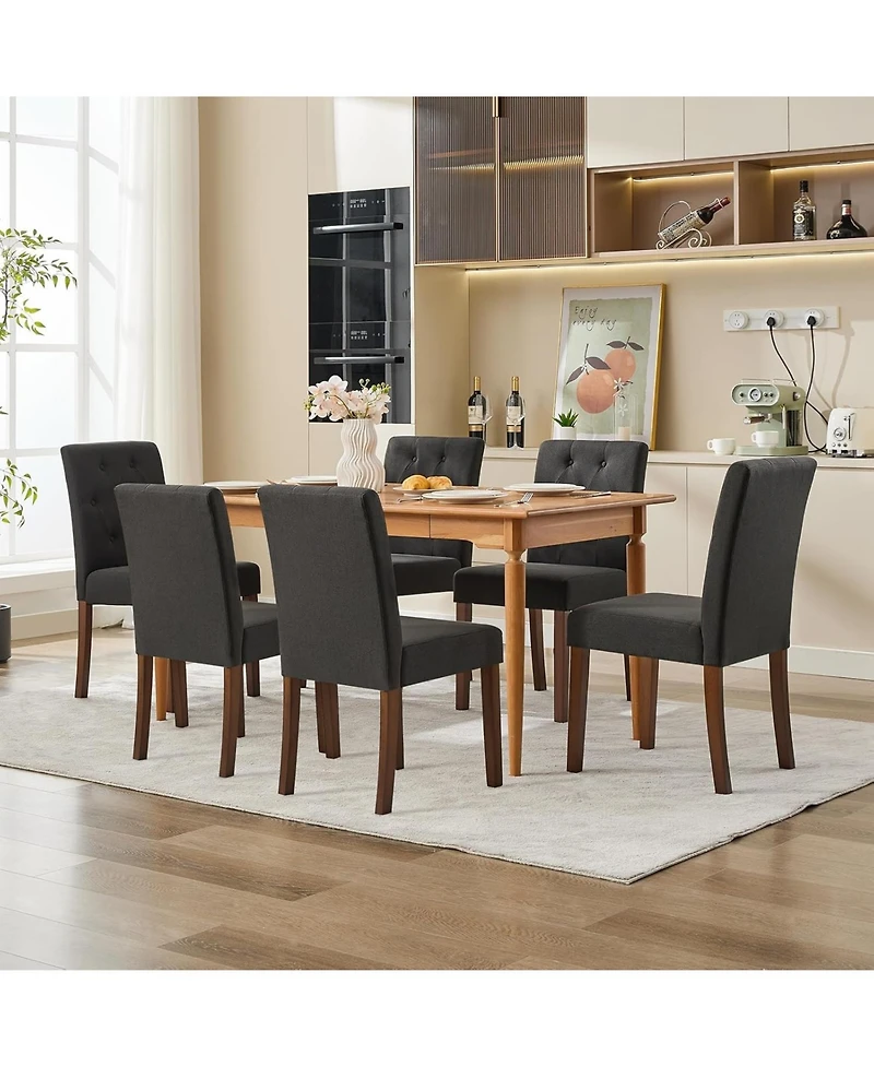 gaomon Parsons Button Tufted Dining Chairs Set of 6, Upholstered Fabric Chairs with Wood Legs