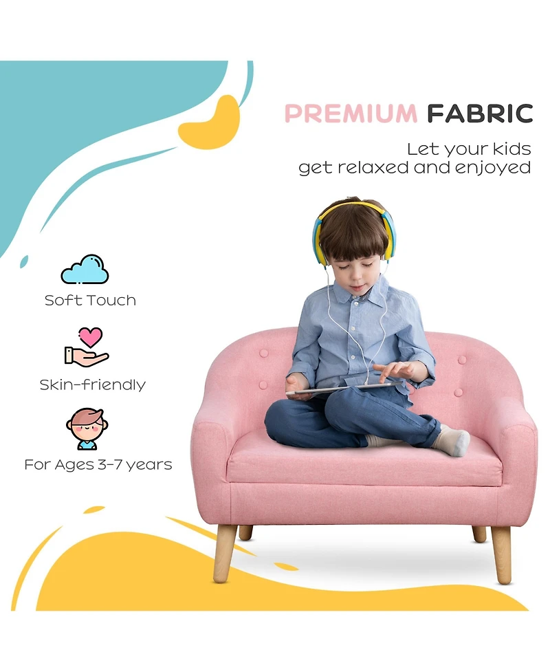 Qaba Cozy Children Sofa Couch Sturdy Wood 2 Seat Armrest Chair Kids Pink