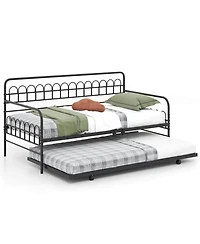 Costway Daybed with Trundle Curved Backrest & Armrests Heavy-duty Metal Slats