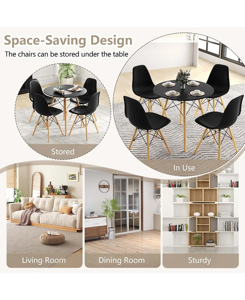 Dining Table Set Modern 5 Pcs For 4 Round Dining Room Table Set with Solid Wood Leg