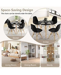 Dining Table Set Modern 5 Pcs For 4 Round Dining Room Table Set with Solid Wood Leg