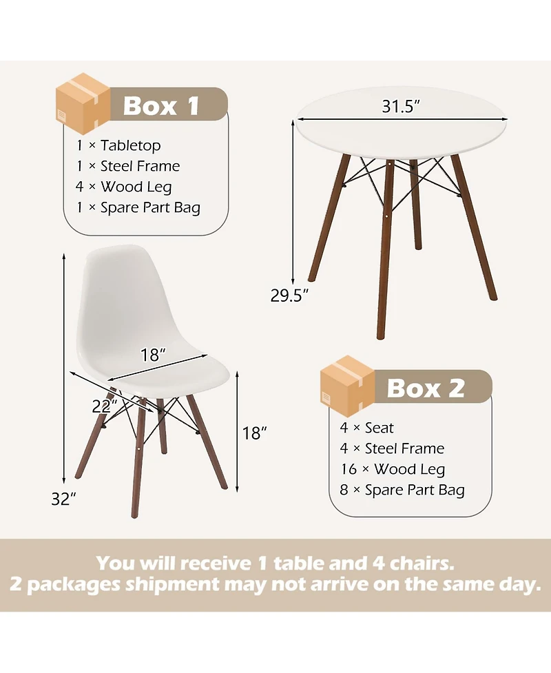 Dining Table Set Modern 5 Pcs For 4 Round Dining Room Table Set with Solid Wood Leg