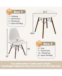 Dining Table Set Modern 5 Pcs For 4 Round Dining Room Table Set with Solid Wood Leg