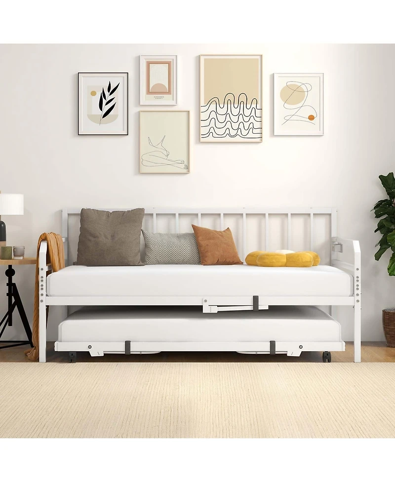 Twin Size Daybed with Pop-up Trundle Charging Station & Led Lights for Living Room