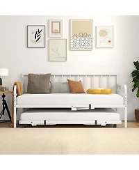 Twin Size Daybed with Pop-up Trundle Charging Station & Led Lights for Living Room